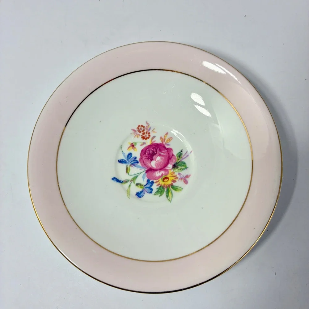 Clare Bone China Tea Cup and Saucer Set Pink Floral Gold Gilt Made in England